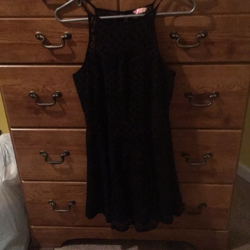 Black high neck dress.